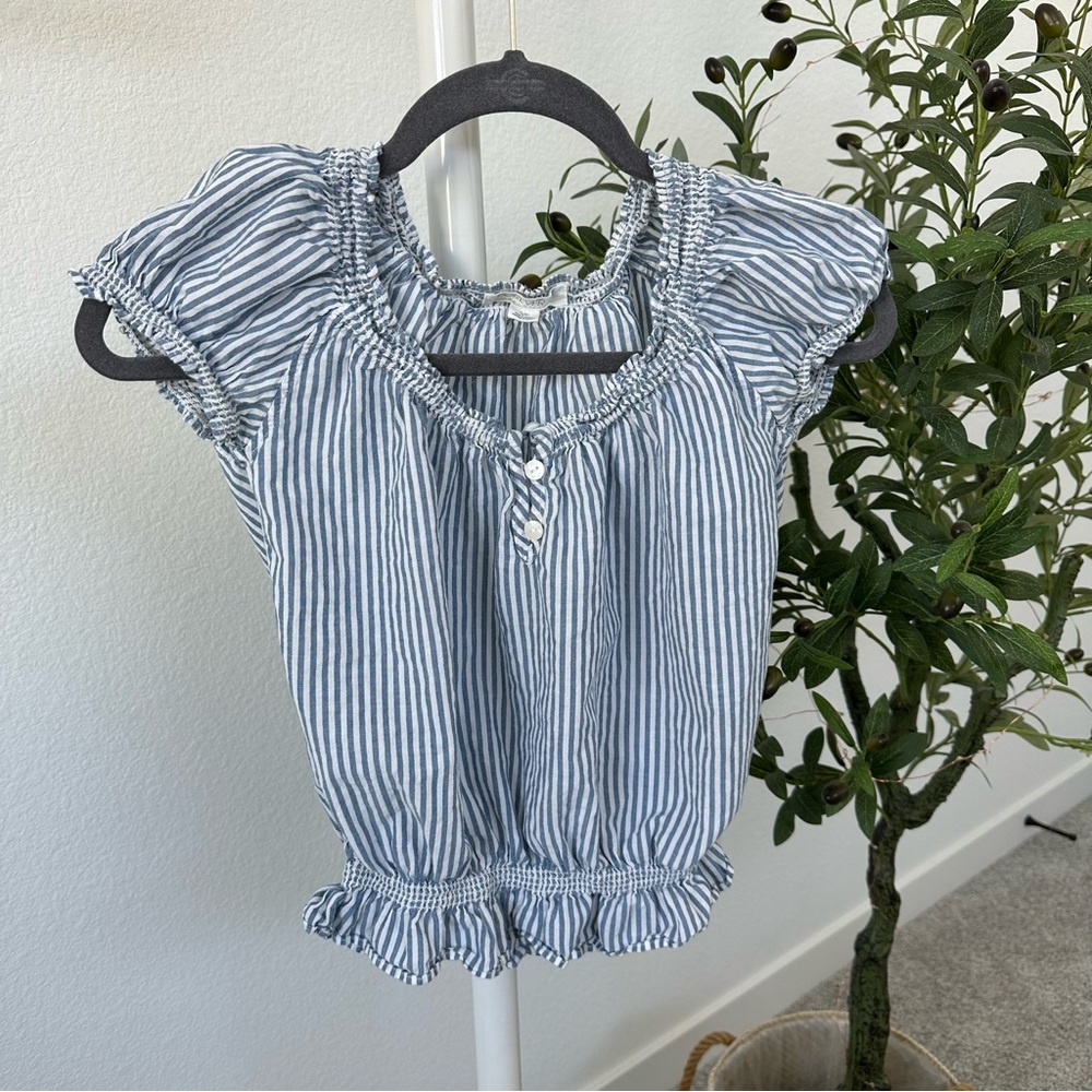 FOREVER 21 blue and white striped ruffle top - Picture 5 of 8